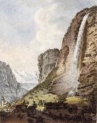 Johann Ludwig Aberli Fall d-eau apellee Staubbach in the Vallee Louterbrunen oil painting reproduction